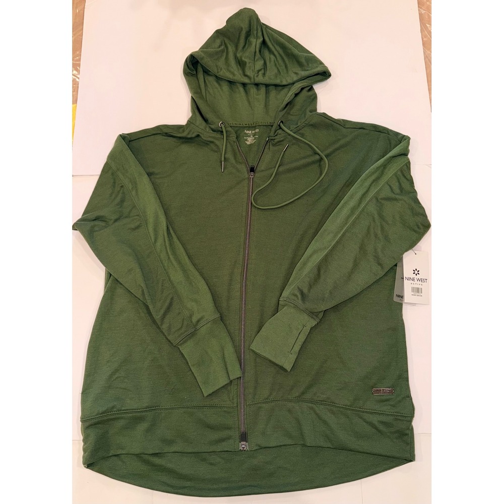 Nine West Active XL Olive Green Full Zip Hoodie Thumbhole Lightweight NEW